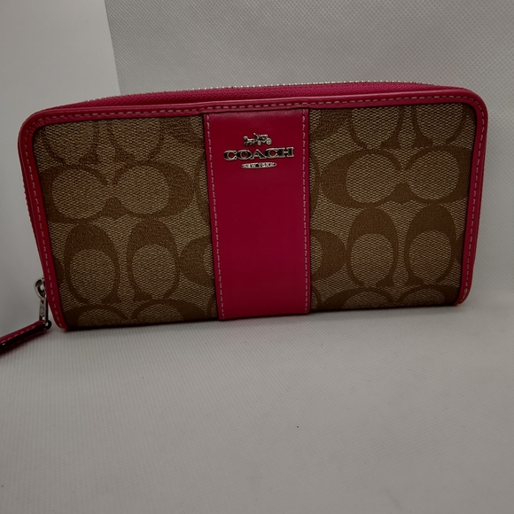 💕Coach Monogram Color Stripe Zip Around Long Wallet - Pink 💞 - Picture 1 of 8